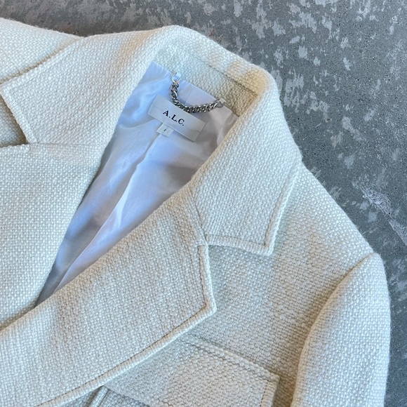 A.L.C. Cropped Blazer Tweed Jacket Pocketed Cream Size 2 - Picture 4 of 5